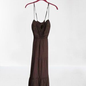 Love Tree Ankle Length Crochet Layered Panels Long Dress in Cocco